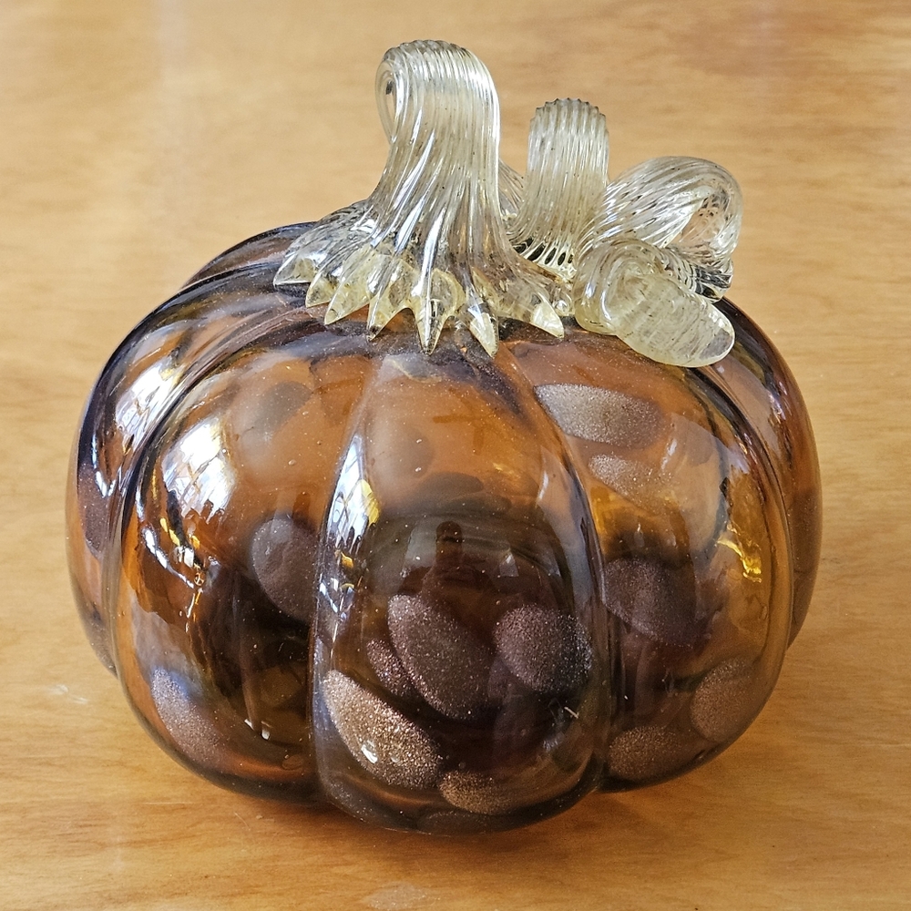 Handcrafted Glass Pumpkin - Orange & Gold